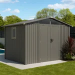 Abri de Jardin Métal Kover 5,80 m² - Gris Taupe - Porte Battante & Serrure