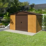 Abri de Jardin Métal Yardmaster 5,3 m² - Aspect Bois & Chocolat - Kit Ancrage
