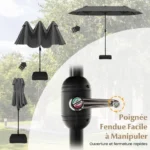 Parasol Double Rectangulaire XXL 396x201cm Gris avec Base Lestée et Manivelle - COSTWAY – Image 4