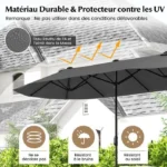 Parasol Double Rectangulaire XXL 396x201cm Gris avec Base Lestée et Manivelle - COSTWAY – Image 5